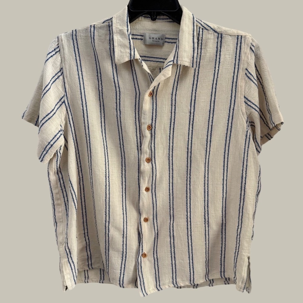 Grand Greece Mens XL Cotton Striped Short Sleeve Button Down Shirt From Greece